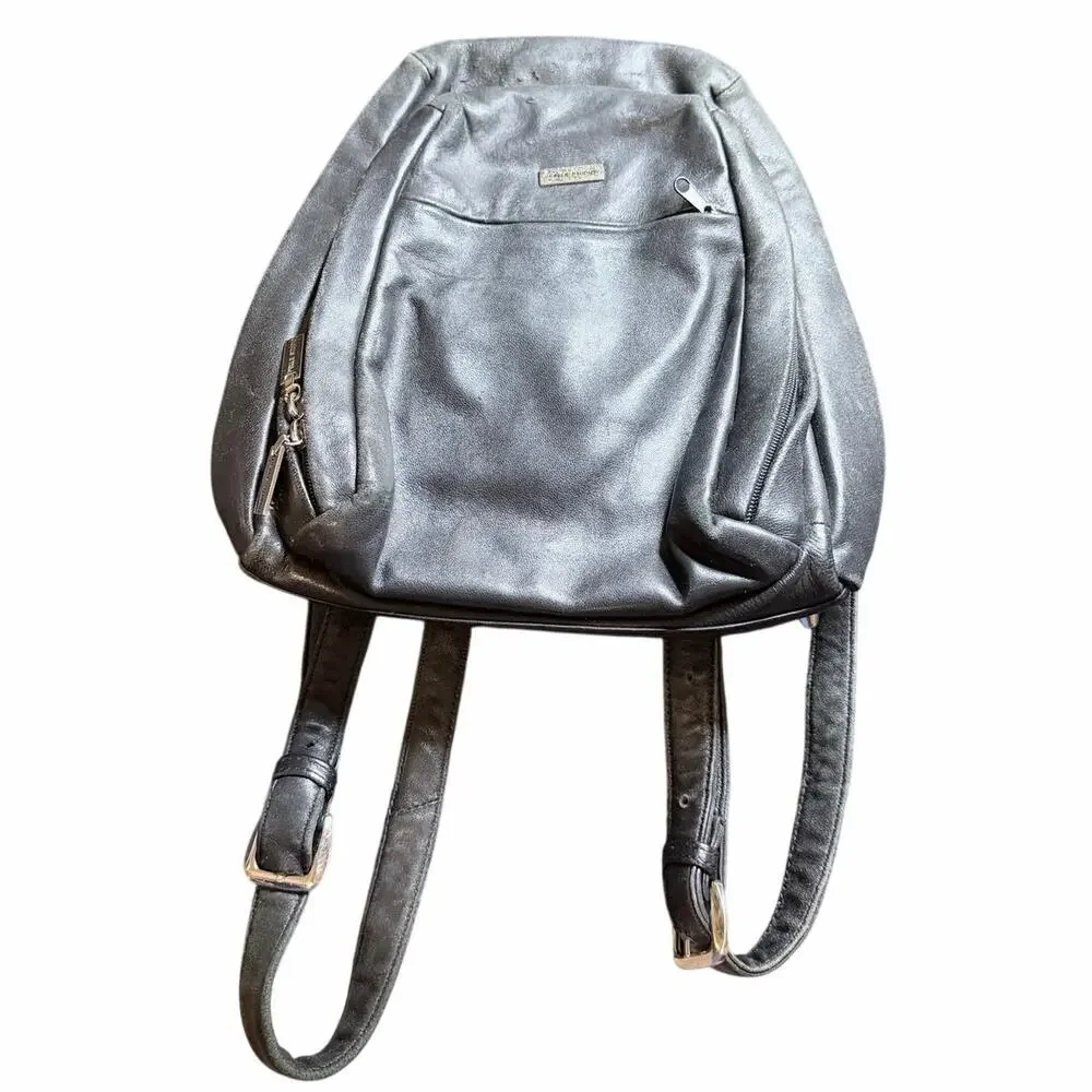 Vintage Wilson’s leather black leather mini backpack bag pockets pelle studio